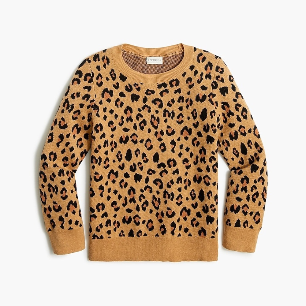 Crewcuts J.Crew Girls XL 12-14 Leopard Print Crewneck Pullover Sweater Tan Black